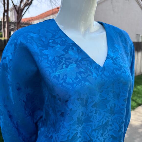 Vintage Teddi of California Blue Blouse w/ Side Tie USA Women's Oversized Small - Picture 2 of 12